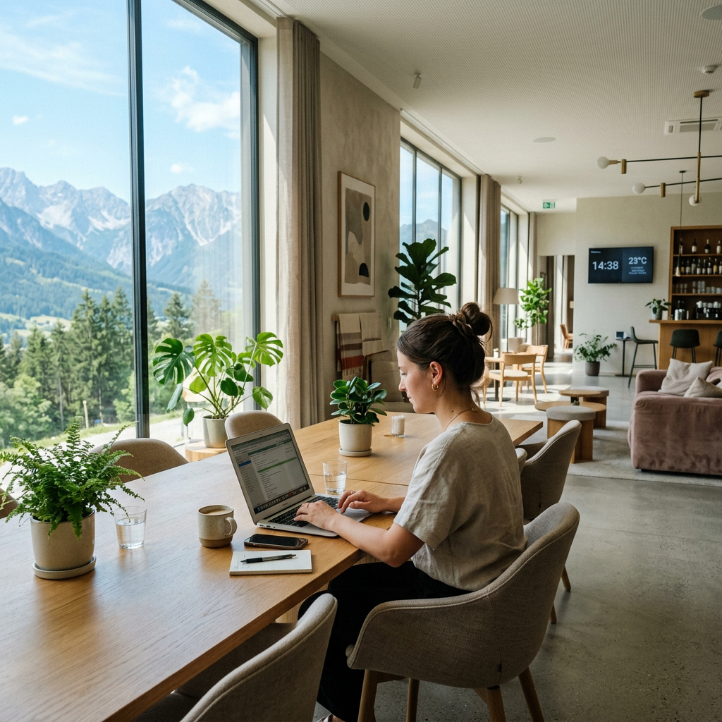Ruhiges Arbeiten mit Alpenblick und modernem Komfort – unser Coworking Space …